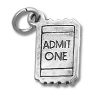 Silver ticket charm stamped "ADMIT ONE