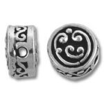 Decorative round silver spacer beads with swirls