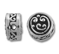 Decorative round silver spacer beads with swirls
