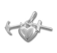 Silver anchor, heart, and cross pendant