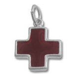 Red enamel Swiss cross pendant charm