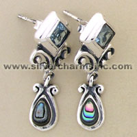 Pair of silver abalone teardrop dangle earrings