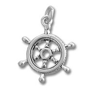 Silver nautical ship wheel charm