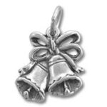 Silver double bell pendant with bow