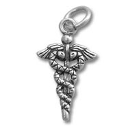 silver caduceus medical charm pendant