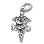 Silver caduceus charm pendant with clasp