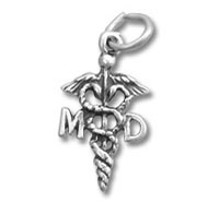 Silver caduceus charm pendant with clasp
