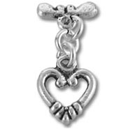 Silver dangling heart charm with bow clasp