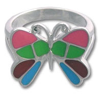 Silver butterfly ring with colorful enamel