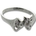 Silver ring with comedy and tragedy masks