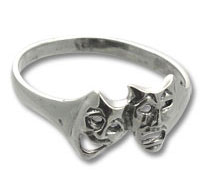 Silver ring with comedy and tragedy masks