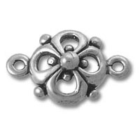 silver floral jewelry connector with two loops