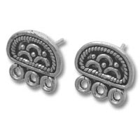 Silver paisley stud earrings with three loops