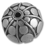 ornate round silver bead with central hole