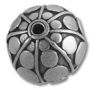 ornate round silver bead with central hole