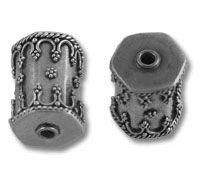Two ornate silver-toned filigree barrel beads