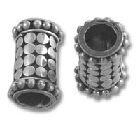 Two decorative silver tube beads with raised dots