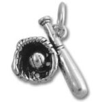Silver baseball glove, ball, and bat charm