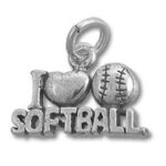Silver I love softball charm pendant