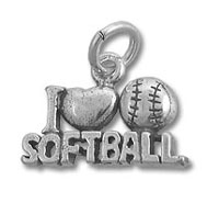 Silver I love softball charm pendant