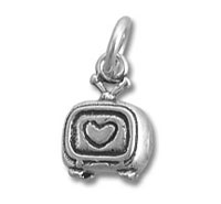 Silver retro TV charm with heart