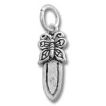 Silver dagger pendant with butterfly-shaped hilt