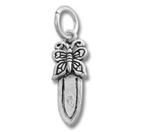 Silver dagger pendant with butterfly-shaped hilt
