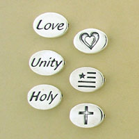 Metal oval charms: Love, Unity, Holy, symbols