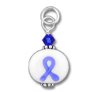 Purple awareness ribbon charm with blue bead