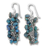 Silver dangle earrings with turquoise stone clusters