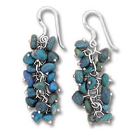 Silver dangle earrings with turquoise stone clusters