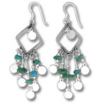 Silver chandelier earrings with green beads