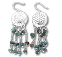 Silver dangle earrings with turquoise beads