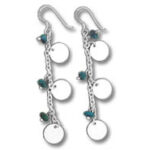 Silver dangle earrings with discs and teal beads