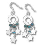 Silver star dangle earrings with turquoise beads