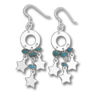 Silver star dangle earrings with turquoise beads