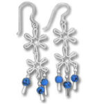 Silver snowflake dangle earrings with blue beads
