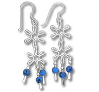 Silver snowflake dangle earrings with blue beads