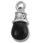 Silver pendant with black teardrop and pale stone