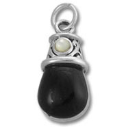 Silver pendant with black teardrop and pale stone