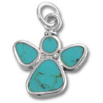 Silver pendant charm with turquoise paw