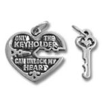 Heart locket pendant with small key charm