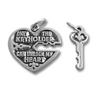 Heart locket pendant with small key charm