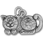 Smiling silver cat pendant charm lying down