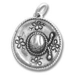 Round silver pendant with floral engravings