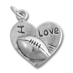 Heart-shaped silver I love football pendant