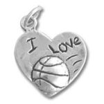 Heart-shaped silver "I Love Volleyball" pendant