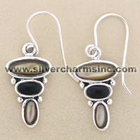 Silver dangle earrings with black and gray stones