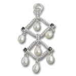 Silver chandelier pearl pendant with black stones