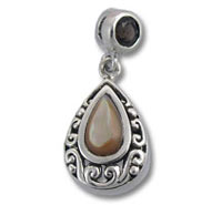 Silver filigree teardrop pendant with brown stone